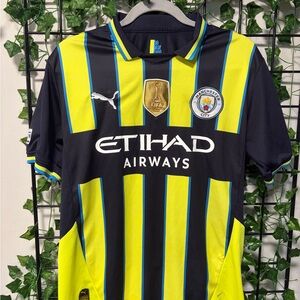 Puma Manchester City Black, Neon Yellow & Blue Striped Home Jersey